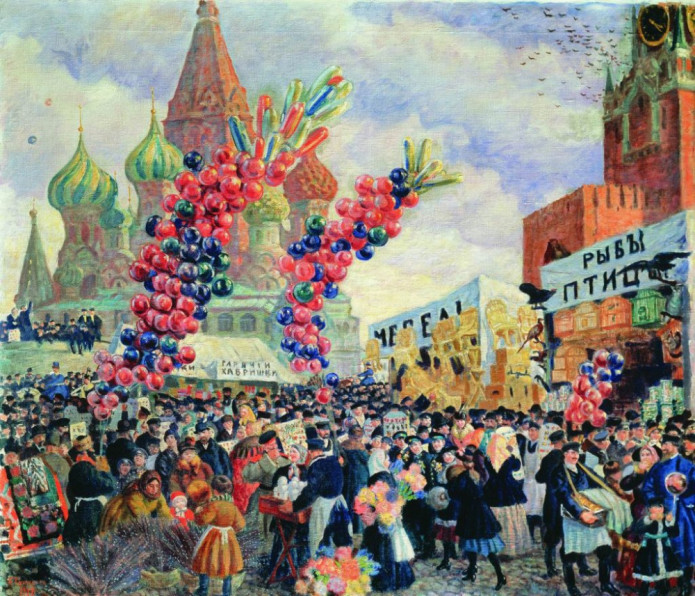 Борис Кустодиев - Вербный торг у Спасских ворот на Красной площади в Москве