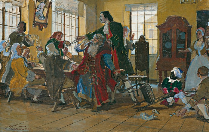 Дмитрий Белюкин. Петр I стрижет бороды боярам